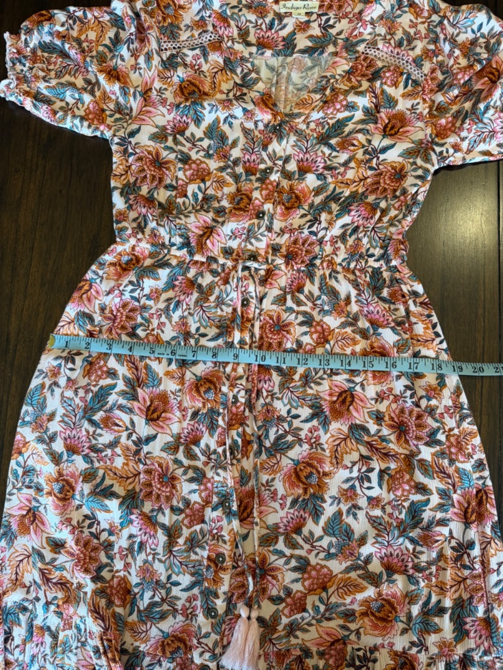 Indigo Rose Pink Floral Maxi Dress Button Down Tiered, V-neck, Size Medium - Picture 13 of 14